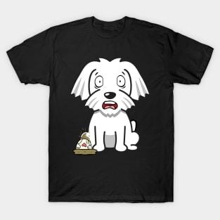 Funny white dog steps on a dirty diaper T-Shirt